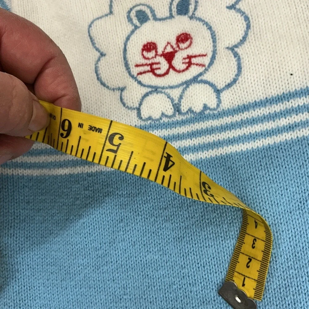 Vintage baby Blue and White Lion Knit Baby Romper